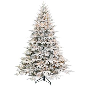 Sapin de Noël artificiel floqué blanc pré-éclairé de 7,5 pieds, réaliste, en PE/PVC, décoration de Noël haut de gamme - Product Image 1