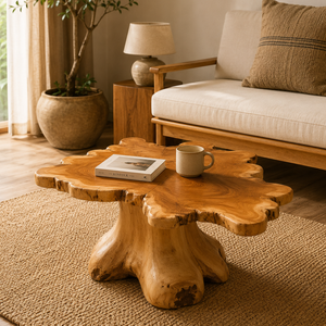 Table basse ARTERRA en teck massif, faite à la main, écologique, facile à nettoyer, durable, moderne, en racine de teck récupérée, pour salon et maison - Product Image 6
