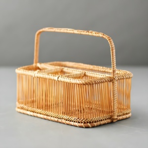 Sustainable rattan flatware holders wooden <b>kitchen</b> utensil holder basket hand woven cutlery <b>caddy</b> - Product Image 1