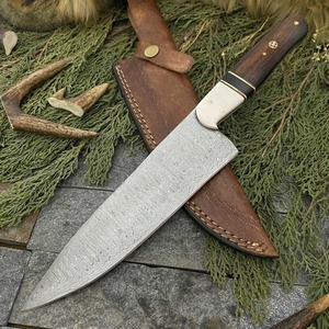 Cuchillo de Chef BA ENTERPRISES de Acero de Damasco Hecho a Mano, Hoja de 12 Pulgadas con Punta Caída, Mango de Madera, Borde Recto, Afilado, Ambidiestro, Industrial - Product Image 3