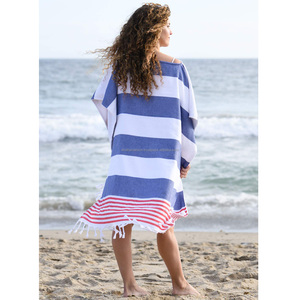 Personalized Striped Pattern Cotton <b>Hooded</b> Beach <b>Towel</b> Comfortable Compressed Poncho-Style Swimming Pool Robe - Product Image 3