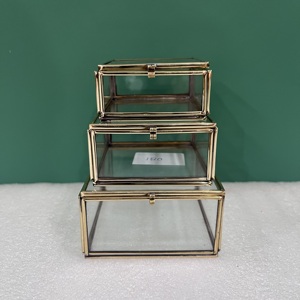 Artisan Design Jewellery <b>Box</b> Set of 3 Decorative <b>Storage</b> Boxes <b>Small</b> Brass and Glass Finish From Uttar Pradesh - Product Image 6