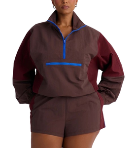 Ensemble 2 pièces décontracté pour femme, coupe-vent en polyester, short uni longueur genou, grande taille, été, avec fermeture éclair et poches avant - Product Image 3