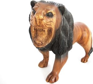 Statue de lion en bois de qualité supérieure, courbes lisses, accents dorés et personnage équin expressif, décoration. - Product Image 1