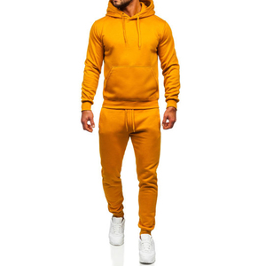 Conjunto Deportivo Informal para Hombre con Capucha y Estampado, Chaqueta de Color Sólido con Cierre Completo, Bolsillos Laterales, Pantalones con Cordón, 100% Algodón, Ropa de Invierno - Product Image 1