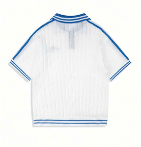 Chemise Oxford en coton à manches courtes rayée bleu et blanc pour homme, coupe droite, boutonnée, tricotée, anti-plis, imprimée, décontractée - Product Image 6