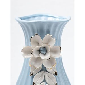 Vase à fleurs en céramique bleue de luxe avec embellissement floral 3D, vase décoratif pour table, salon, chambre, bureau, décoration de la maison - Product Image 4