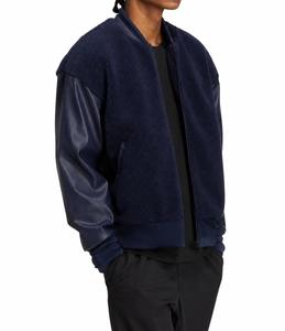 Blouson Bomber en Polaire pour Homme, Manches en Mélange de Laine, Col Montant, Fermeture Éclair, Style Décontracté pour l'Automne - Product Image 4
