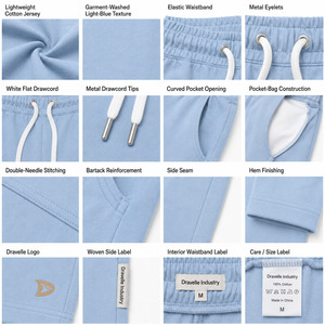 Pantalones cortos tipo bermuda de algodón azul claro para hombre con cintura con cordón y bolsillos laterales estilo casual - Product Image 6