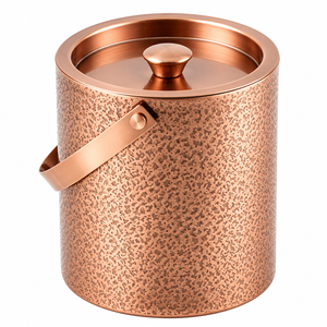 Seau à glace de luxe en métal martelé doré, double paroi isolée en acier inoxydable, pour vin et champagne, avec poignée et couvercle - Product Image 6