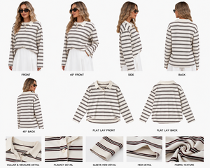 Sweat-shirts en molleton de coton doux imperméables de haute qualité pour femmes, personnalisables avec logo, pulls rayés pour l'automne et chemises – Vente en gros - Product Image 6