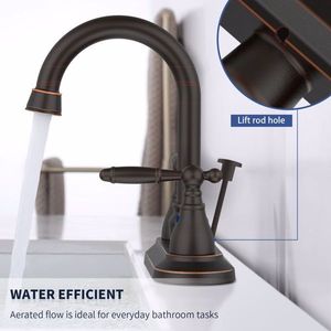 Robinet de salle de bain moderne 3 trous en bronze huilé, avec bec pivotant à 360 degrés et arc élevé, robinet de lavabo centralisé de 4 pouces, pour lavabo 360 - Product Image 2