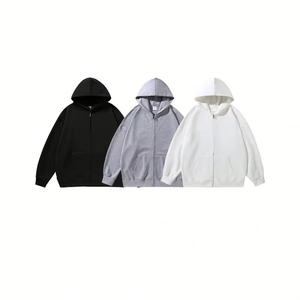 Veste à capuche zippée unisexe personnalisable en gros, vierge, 100% coton tricoté, style décontracté streetwear, coupe ample - Product Image 4