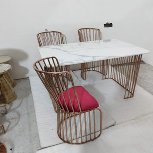 Mesas de Comedor Rectangulares con Tapa de Mármol, Mesa de Comedor de Lujo para 4 Personas, Mesa de Comedor de Metal con Tapa de Mármol Blanco - Product Image 2