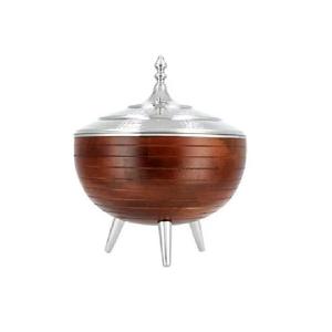 Vintage Luxury Wooden Round Casserole <b>Food</b> <b>Warmer</b> with Stainless Steel Lid and Silver Legs Durable & Eco-Friendly - Product Image 1