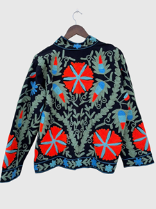 Veste en coton brodée à la main avec des motifs floraux, col rabattu, manches longues, style Prairie Chic, manteau d'automne pour femmes - Product Image 6
