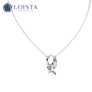 Women's 925 Silver Rhodium Plated Crystal Pendant Necklace Minimalist Plant Design Round Brilliant Cut Claw Setting <b>Box</b> Chain - Product Image 1