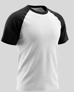 Men's Raglan Sleeve O Neck Solid Color Knitted Casual T-Shirt Regular Fit Breathable 180g 100% Cotton Black White - Product Image 1