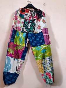 Handmade Cotton Patchwork <b>Harem</b> <b>Trouser</b> with Assorted Patches Breathable Drawstring Closure High Waist Summer Unisex Pants - Product Image 4
