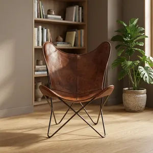 Sillón de Cuero Vintage con Estructura de Hierro Industrial, Sillón de Salón para Sala de Estar - Product Image 6