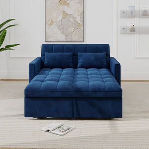 Divano letto matrimoniale in velluto a coste con letto estraibile, 2 morbidi cuscini e tasca laterale portaoggetti - Product Image 2