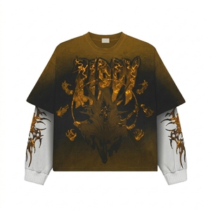 Camiseta de Manga Larga para Hombre, Doble Capa, con Estampado Serigrafiado, Efecto Desgastado, Cuello Redondo, Logotipo Personalizado, Estilo Retro Vintage, 100% Algodón, Estilo Urbano - Product Image 1