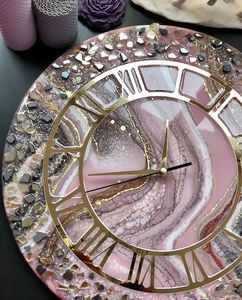 Pink Resin Modern Quartz Needle Wall <b>Clock</b> Round <b>Marble</b> Look Roman Numeral Decor for Living Room - Product Image 3