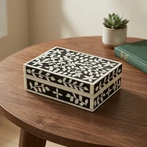 Handmade Wooden Jewelry <b>Box</b> with Floral Inlay Pattern Elegant <b>Trinket</b> Organizer Decorative Storage Case for Bedroom Home Decor - Product Image 6