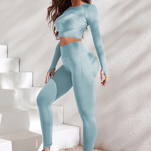 <b>exercise</b> clothing set Women's Trendy Sportswear Solid Front Logo Seamless for Women's Sets Gym Workouts - Product Image 3