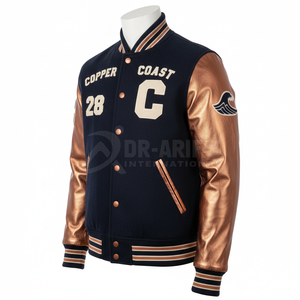Veste universitaire bleu marine pour homme, 100% laine, manches brodées lettre C 28, style preppy, imperméable, col montant, vêtement d'hiver - Product Image 2