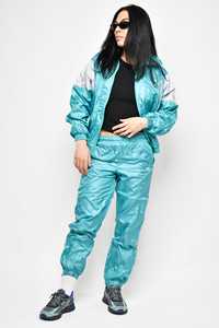 Splendid Apparel Ensemble de survêtement sportif 2 pièces pour femme en satin turquoise imprimé, à manches longues, avec fermeture éclair, coupe ample, toutes saisons - Product Image 3