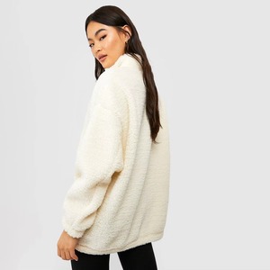 Sudadera con capucha personalizada para mujer, estilo urbano, oversize, con media cremallera, de forro polar tipo teddy, de poliéster estampado, de manga larga y cuello alto - Product Image 1