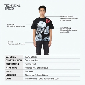 Camiseta Gráfica Oversize 100% Algodón 240gsm de Alto Gramaje con Estampado de Esqueleto, Logotipo Personalizado OEM, Ropa Casual Urbana para Hombre - Product Image 5