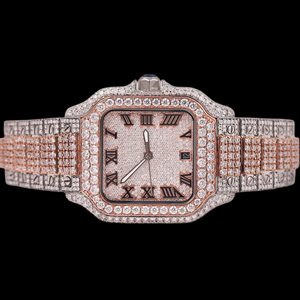 Montre-bracelet de luxe avec cadran en verre analogique de diamant Moissanite, bracelet en acier inoxydable, boîtier carré, entièrement sertie de diamants, testée au testeur de diamants - Product Image 1