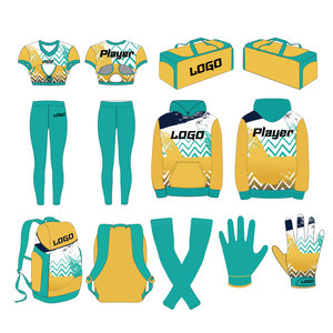 Ensemble d'uniformes de football américain pour femmes, kit d'équipe personnalisé, protection UV, mélange polyester/spandex, maillot à manches courtes, col rond, boutons - Product Image 2