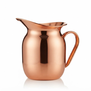 Carafe à eau en cuivre pur Stout, artisanale, forme ventrue, carafe en cuivre, vaisselle ayurvédique pour boissons, récipient de service de table - Product Image 1