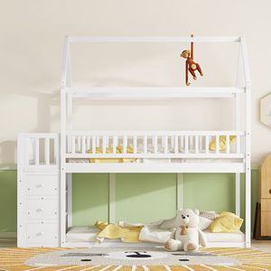 Letto a Castello per Bambini Bianco con Mensole e Cassetti - Product Image 4