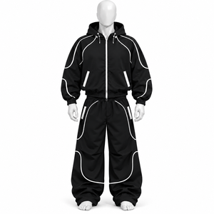 Conjunto de Chaqueta Cortavientos y Pantalones de Nailon Personalizados al por Mayor, Traje Deportivo Holgado con Cremallera, en Venta - Product Image 3
