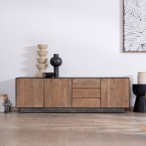 Mueble para TV Vandana Silver Field de 180 cm en madera de mango, estilo Santo, con líneas limpias, puertas y cajones - Product Image 1