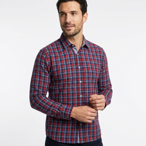 <b>Men's</b> Red Blue Plaid Full Sleeve Casual <b>Shirt</b> Turn-down Collar 100% Cotton Poplin Anti-Wrinkle Single Breasted Yarn Dyed Autumn - Product Image 5