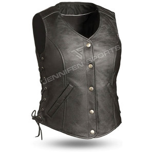 Chaleco de cuero de vaca 100% auténtico para mujer, estilo motero, de secado rápido, relleno de algodón, ropa de calle a la moda - Product Image 1