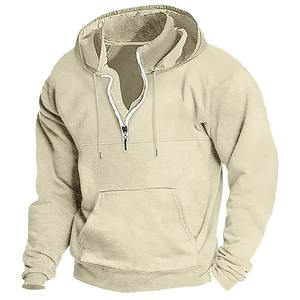 Mens Casual Fleece Print <b>Hoodie</b> Half <b>Zip</b> Drawstring Hood Kangaroo <b>Pocket</b> Autumn Warm Pullover Sweatshirt Eco-Friendly Quick Dry - Product Image 4