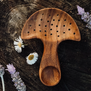 Cuillère en bois en forme de champignon avec trous de filtration, cuillère en bois naturel en forme de champignon pour le thé, le café et la cuisine, infuseur à thé en forme de champignon - Product Image 4
