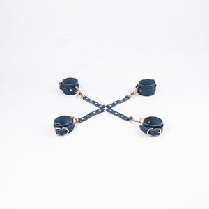 BDSM-0025 11 pièces ensemble cuir de vachette Bondage Gear poignet cheville poignets collier ceinture arrière retenue laisse deux connecteur à quatre voies - Product Image 3