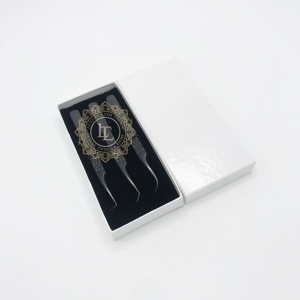 Venta al por mayor de acero inoxidable sostenible 90 45 pinzas de Plasma negras curvas con punta puntiaguda Etiqueta Privada caja de Tarjeta blanca embalaje - Product Image 3