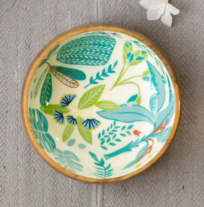 Tazón Tradicional Indio de Madera con Decoración Meenakari, Hecho a Mano, Esmalte Amarillo - Product Image 1