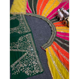 Lancement du travail de broderie en miroir véritable évasé de 5 mètres Lehenga, qualité exceptionnelle avec couches de canette et de toile, un fus parfait - Product Image 3