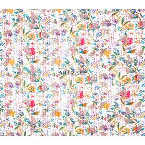 Cubrecama Kantha de Algodón 100% Orgánico, Hecho a Mano en Rajasthan, Estampado, Reversible, Vintage, Ecológico, para Todas las Estaciones, Tamaño Doble, Cómodo - Product Image 2