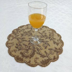 Custom Floral <b>Beaded</b> Satin Table <b>Placemat</b> Round Dining Mat Handmade Decorative Pad for Hospitality - Product Image 2