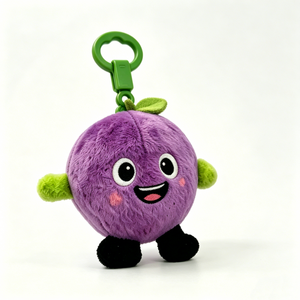 Customized fruit-themed bag accessory,Cute gift for purple fruit lovers,Smiling purple fruit plush keychain with green clip - Product Image 2